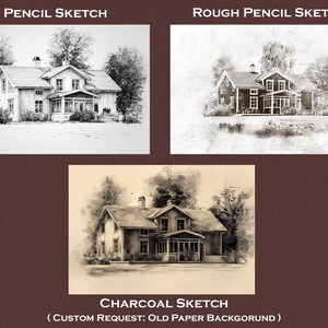 Spersonalizowany ołówek, portret domowy, rysunek węglem, spersonalizowany szkic, ilustracja domu, czarno-biała sztuka domowa, nowy prezent do domu, niestandardowa sztuka zdjęcie 4