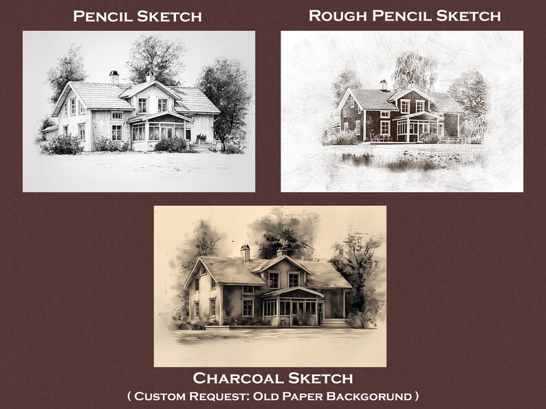 Spersonalizowany ołówek, portret domowy, rysunek węglem, spersonalizowany szkic, ilustracja domu, czarno-biała sztuka domowa, nowy prezent do domu, niestandardowa sztuka zdjęcie 4