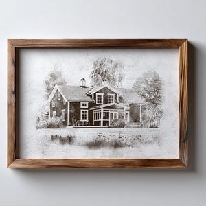 Spersonalizowany ołówek, portret domowy, rysunek węglem, spersonalizowany szkic, ilustracja domu, czarno-biała sztuka domowa, nowy prezent do domu, niestandardowa sztuka zdjęcie 14