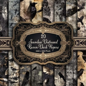 Nahtlos beunruhigt Rabe dunkel digitales Papier Sammelalbum druckbares Papier Pack dunkle Federn Grunge Vintage digitaler Hintergrund Kommerzielle Nutzung!