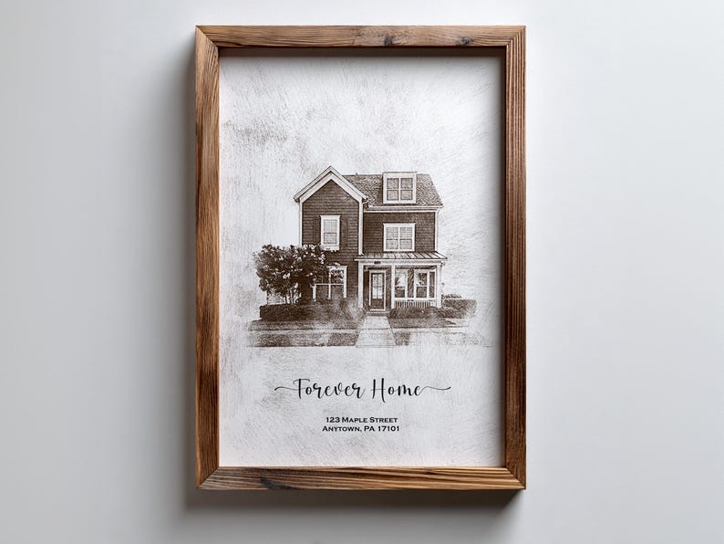 Custom pencil sketch house portrait from photo in black and white, Personalized charcoal house drawing framed wall art, Minimalist black and white home sketch illustration, Custom house portrait pencil style new home gift, Charcoal sketch home art personalized house illustration, Black and white charcoal house artwork family keepsake, Hand drawn style house sketch from photo, Architectural home sketch black white artwork, Pencil drawing style house portrait framed print, Elegant charcoal sketch