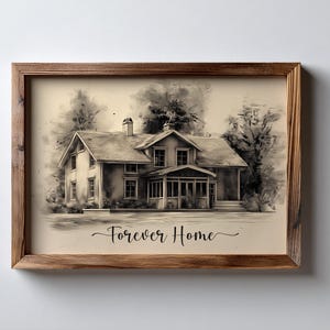 Spersonalizowany ołówek, portret domowy, rysunek węglem, spersonalizowany szkic, ilustracja domu, czarno-biała sztuka domowa, nowy prezent do domu, niestandardowa sztuka zdjęcie 7