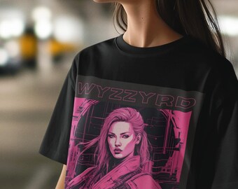 Grafisch T-shirt cyberpunk vrouw, futuristisch unisex shirt, scifi-kleding, tech lover cadeau, top in alternatieve stijl
