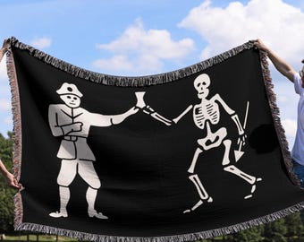 Black Bart Flag Woven Blanket, Cozy Blanket, Pirate Flag Throw Blanket, Pirate Throw, Black Bart Pirate Blanket, Pirate House Decor Gift