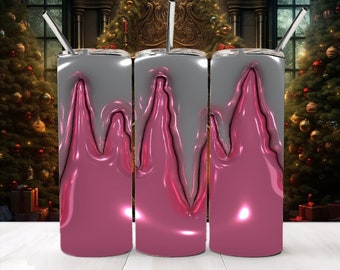 3D Inflated Tumbler Wrap, Pink Icicles Puffy Tumbler, Poofy Xmas Coffee Mug Wrap, Puffy Pink & Grey Mug Wrap PNG, Christmas Instant Download