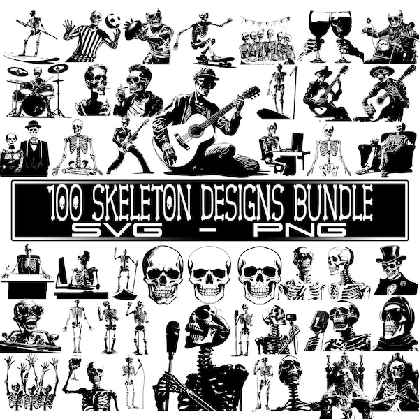 100 Skeletons Graphics Bundle, Skeleton PNG Files, Skeleton SVG Files, Instant Download, Laser Engraver Files, SVG Bundle, Skeletons Bundle!