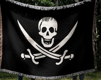 Calico Jack Flag Woven Blanket, Cozy Blanket, Pirate Flag Throw Blanket, Pirate Throw, Calico Jack Pirate Blanket, Pirate House Decor Gift