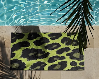 Vibrant Leopard Lime Print Beach Towel, Trendy Pool Towel, Summer Essentials, Gift for Beach Lovers, Animal Print, Stylish Swim Accessory