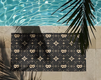 Bitcoin Beach Towel, Trendy Pool Towel, Crypto Pool Towel, Gift for Beach Lovers, Blockchain Print, Stylish Swim Accessory, Crypto Gift
