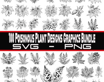 Giftige Pflanzen Grafiken Bundle, PNG- und SVG-Dateien, sofortiger Download, Laser gravierbare Dateien, SVG-Bundle, Png-Bundle, Giftpflanzen Bündel!