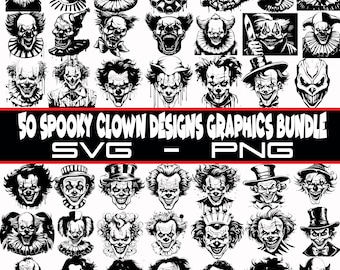 Spooky Clown SVG Bundle, Scary Clowns PNG Files, Crazy Clown Graphics Bundle, Instant Download, Vector Graphics, SVG Bundle, Clowns Bundle
