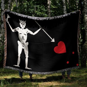 Blackbeard Flag Woven Blanket, Cozy Blanket, Pirate Flag Throw Blanket, Pirate Throw, Blackbeard Pirate Blanket, Pirate House Decor Gift