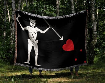 Blackbeard Flag Woven Blanket, Cozy Blanket, Pirate Flag Throw Blanket, Pirate Throw, Blackbeard Pirate Blanket, Pirate House Decor Gift