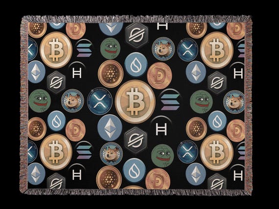 Crypto Woven Blanket: Blockchain Home Decor, Cozy Sofa Throw, Unique Gift Idea, Digital Currency Tapestry, Tech Lover Present