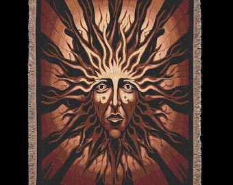 Face of the Sun Woven Blanket, Cozy Throw Blanket, Sun Face Art Throw Blanket, Sunny Art Throw, Winter Blanket, Sun Rays House Decor Gift