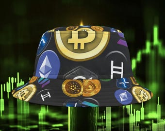 Crypto Coin Bucket Hat, Blockchain Wear, Trendy Headwear, Cryptocurrency Accessories, Crypto Clothing, Novelty Gift, Digital Currency Hat