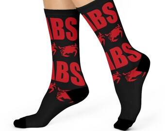 Crabs on the Beach Cushioned Crew Socks | Red Lettering Black Background