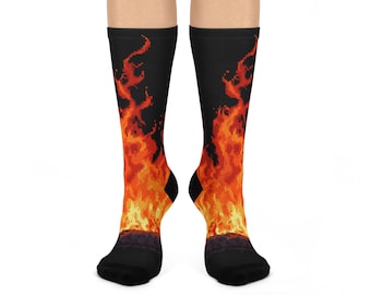 Flaming Fire Graphic Crew Socks | Flame Pattern Socks | Fire Socks | Flame Socks | Hot Socks | Fire Feet Socks | Flaming Socks | Firey Feet
