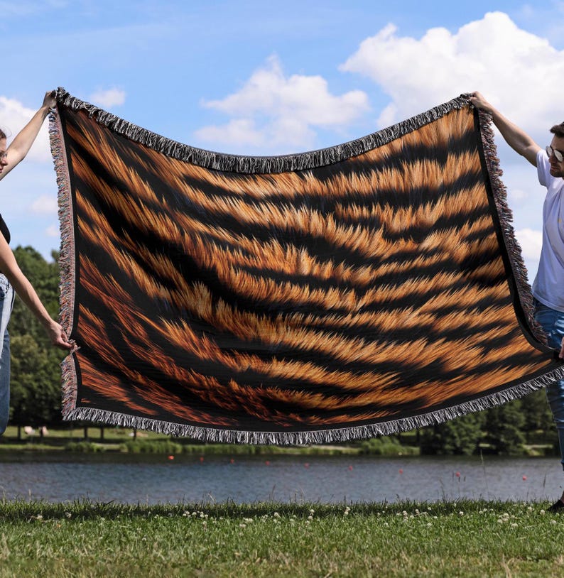 Tiger Skin Cozy Woven Throw Blanket, Tiger Skin Blanket, Animal Throw ...