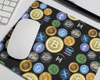 Crypto Currency Mouse Pad, Bitcoin Desk Mat, Rectangle Office Accessories, Finance Gift, Crypto Market Decor, Blockchain Mousepad