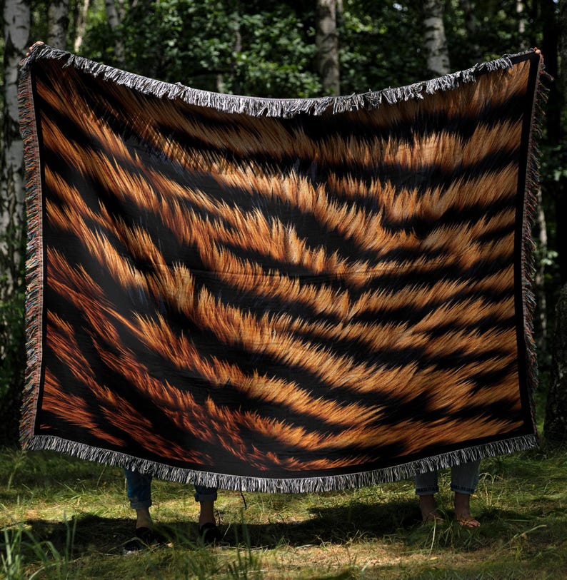 Tiger Skin Cozy Woven Throw Blanket, Tiger Skin Blanket, Animal Throw ...