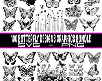 100 Schmetterling Designs Bundle, Schmetterling PNG-Dateien, Schmetterling SVG, Sofortiger Download, Laser gravierbare Dateien, SVG Bundle, Schmetterling Bundle!
