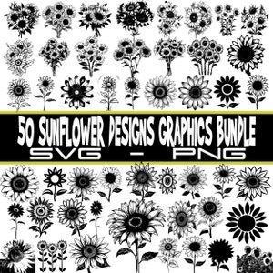 Pacote SVG de gráficos de girassol, arquivos PNG de girassol, gráficos de flores, download instantâneo, arquivos de gravador a laser, pacote SVG, pacote de girassol !!