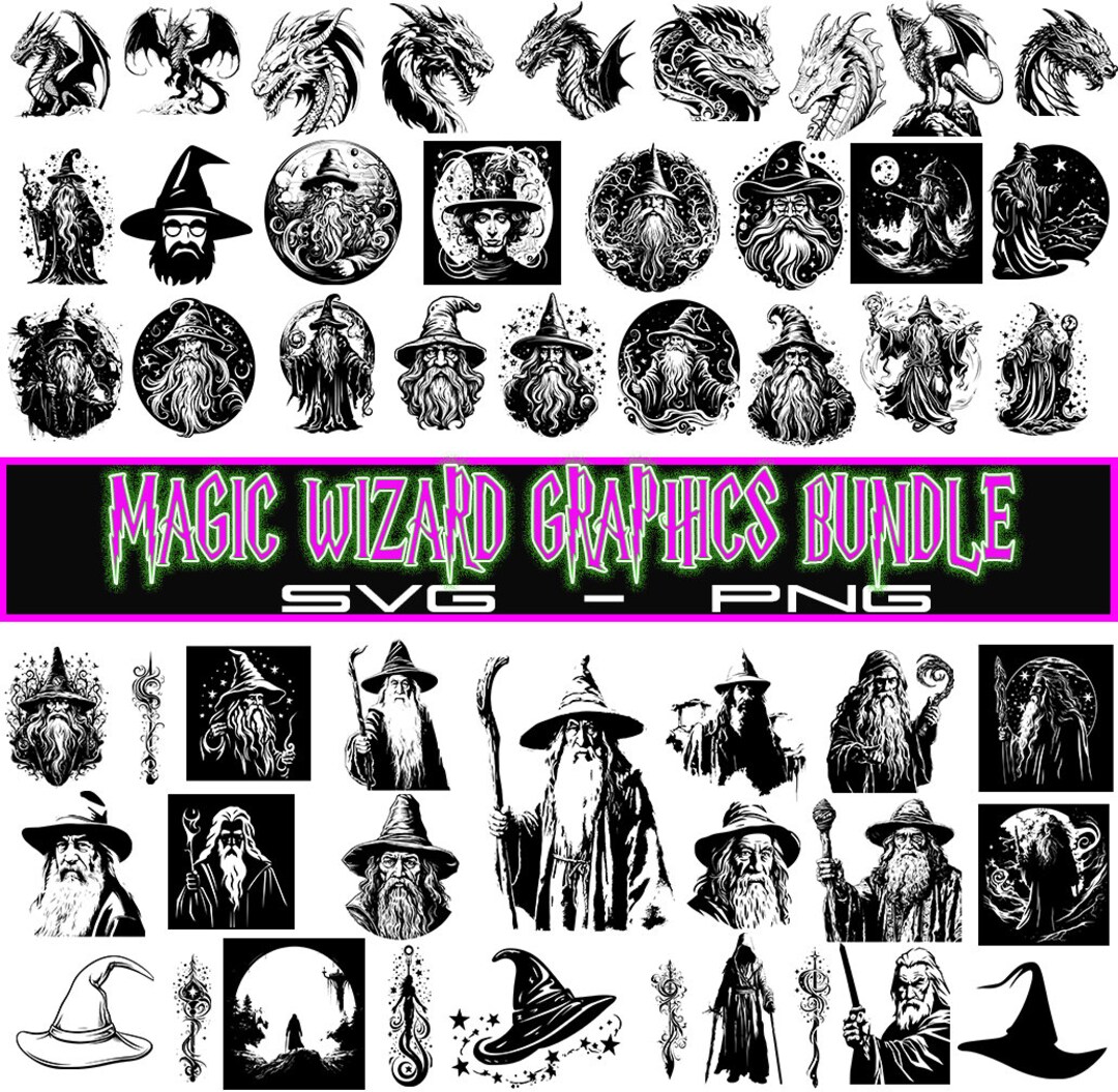 Wizard Graphics Magic Wizard SVG Bundle, Magical Wizard PNG Files, Magic Wizard ...
