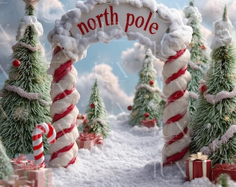 North Pole Christmas Digital Background, Winter Digital Backdrop, Festive children composite, Photoshop overlay