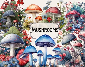 20 Watercolor Fairy Mushrooms Clipart Sublimation Magic mushroom, PNG format instant download for commercial use