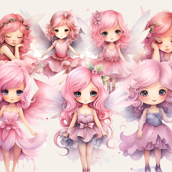45 Chibi Cute Fairy clipart pack, character anime clipart girl clip art, friends boy and girl cartoon mug Christmas png, Little Fairies