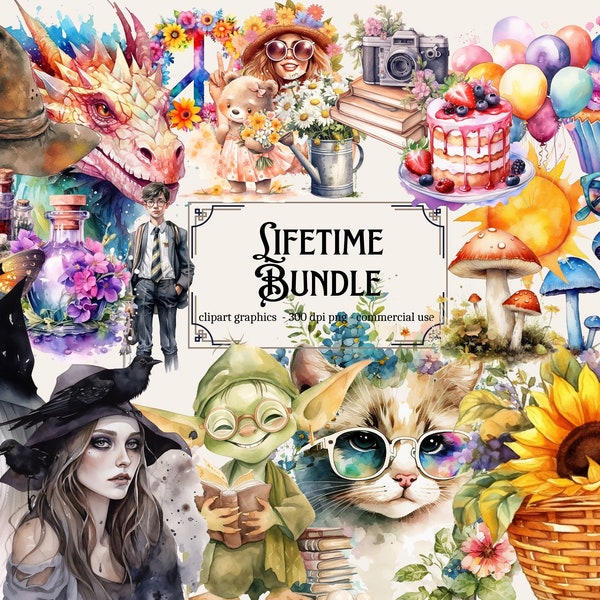 Lifetime Bundle - Digital Clipart - Unlimited Access - All listings - Watercolor - PNG - Commercial Use - Instant Download - Sublimation