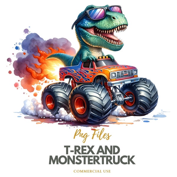 Monster Truck And T-Rex Dinosaur Png Sublimation Design, kids toys clipart, Truck Png, Extreme Vehicle Png, Monster Png, monstertruck