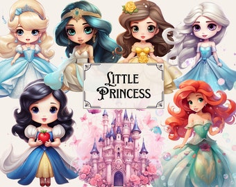 Little Princess Clipart, Watercolor Princess Clipart, Nursery Decor PNG ...