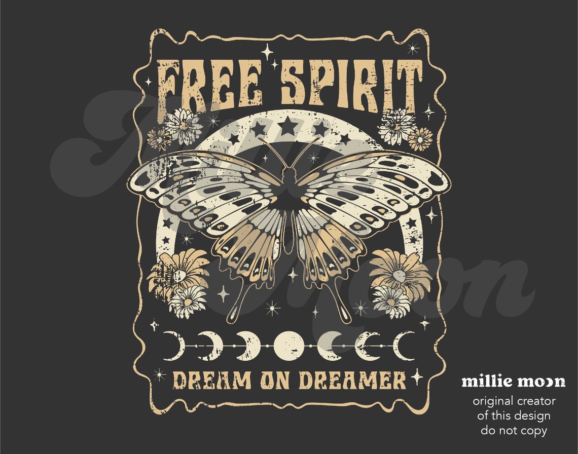 Free Spirit Png Png Files for Sublimation Butterfly Png Boho Png Retro ...