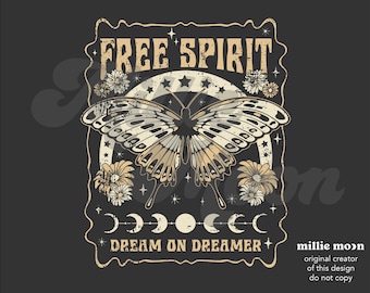 Free Spirit Png | Png Files for Sublimation | Butterfly Png | Boho Png | Retro Png | Groovy Png | Sublimation Designs | Millie Moon