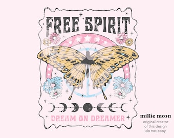 Free Spirit Png | Png Files for Sublimation | Butterfly Png | Boho Png | Retro Png | Groovy Png | Sublimation Designs | Millie Moon