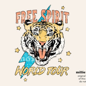 Esprit Libre Png | Fichiers PNG pour sublimation | Tigre Png | Rock n Roll Png | Rétro Png | Groovy Png | Conceptions de sublimation | Millie Lune