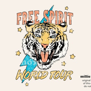 Free Spirit Png | Png Files for Sublimation | Tiger Png | Rock n Roll Png | Retro Png | Groovy Png | Sublimation Designs | Millie Moon