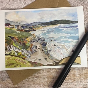 Jeu de cartes, cartes de voeux Dillon Beach, aquarelles côtières, cartes de correspondance, peinture à l'aquarelle, paysage océanique, estampes, côte californienne