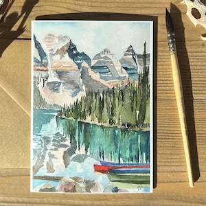Cartão de felicitações Moraine Lake, Banff National Park, Canadá - aquarelas, cartões de nota, montanhas, paisagens, impressões