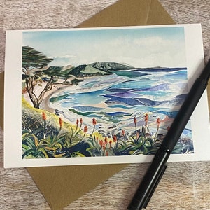 Cartões de felicitações da praia do rio Carmel, Carmel, CA - aquarelas costeiras, cartões de anotações, pintura em aquarela, paisagens, impressões, costa da Califórnia