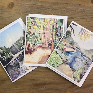 6 枚セット⎜メンドシノ コースト グリーティング カード、海岸の水彩画、ノートカード、水彩画、海の風景、プリント、カリフォルニア、レッドウッド、グアララ
