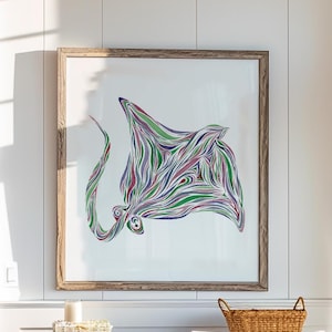Stachelrochen Aquarelldruck ⎜ Ozean inspirierte Wanddeko für Wohnzimmer oder Kinderzimmer