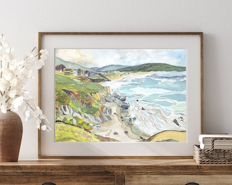 Dillon Beach, California - Coastal Watercolor Print, Beach House, Ocean, Beach Print, Minimalist, Home Decor, Watercolor Landscape Painting