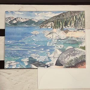 Sand Harbor Greeting Cards, Lake Tahoe, CA - Coastal watercolors, notecards, watercolor, landscape, prints, California