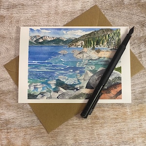 カードセット⎜サンドハーバーグリーティングカード、レイクタホ - 沿岸の水彩画、ノートカード、水彩画、風景、プリント、カリフォルニア