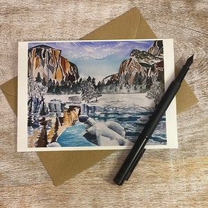 Yosemite Valley View, Yosemite National Park, aquarelles, cartes de correspondance, peinture à l'aquarelle, paysage de montagne, estampes, art californien
