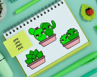 Succulents Clipart Pack - Hand Drawn Doodles. Cactus, Plants, Pot, Sketch, Outline, Digital Art, Stamps, PNG, Digital Stamps, eps, svg