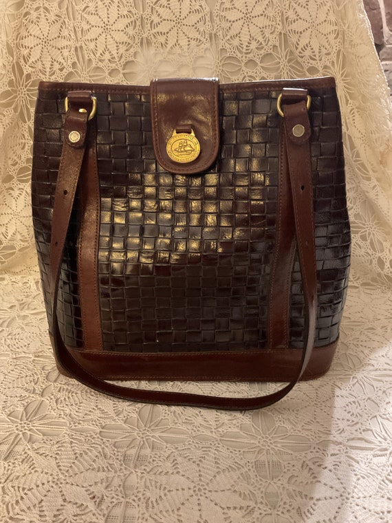 Vintage Brahmin Brown Woven Leather Tote